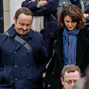 Vincent Ferniot, Églantine Éméyé - Obsèques de Sébastien Demorand à la Coupole du crématorium du cimetière du Père-Lachaise à Paris, France, le 31 janvier 2020. 