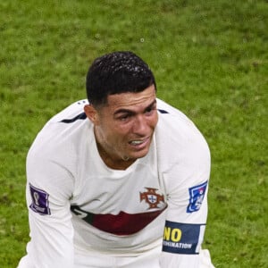 Les larmes de Cristiano Ronaldo après la défaite de l'équipe du Portugal face au Maroc (1-0) en quarts de finale de la Coupe du Monde 2022 au Qatar (FIFA World Cup Qatar 2022), le 10 décembre 2022.