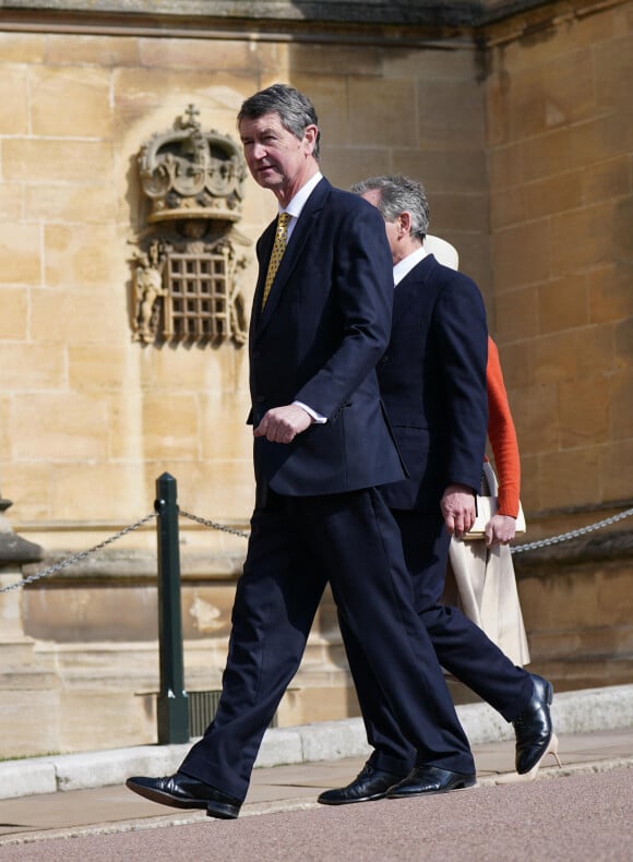 Le vice-amiral Sir Timothy Laurence - La famille royale du Royaume Uni arrive à la chapelle Saint George pour la messe de Pâques au château de Windsor le 9 avril 2023.