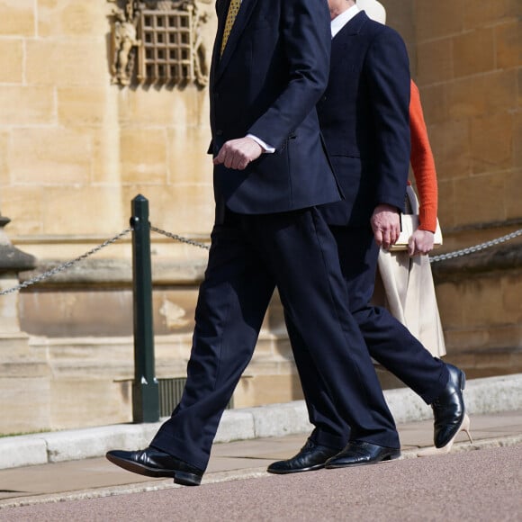 Le vice-amiral Sir Timothy Laurence - La famille royale du Royaume Uni arrive à la chapelle Saint George pour la messe de Pâques au château de Windsor le 9 avril 2023.