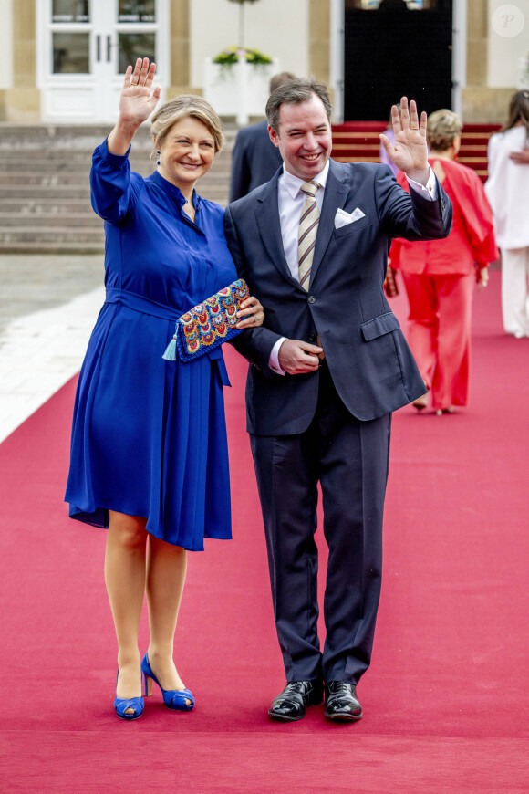 Le Grand-Duc Guillaume et Stephanie de Luxembourg Mariage civil de la princesse Alexandra de Luxembourg et Nicolas Bagory à la mairie de Luxembourg le 22 avril 2023.