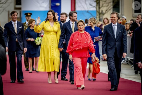 Le Grand-Duc Henri et la Grande Duchesse Maria-Thérésa de Luxembourg, le prince Felix, la princesse Claire, le prince Louis - Mariage civil de la princesse Alexandra de Luxembourg et Nicolas Bagory à la mairie de Luxembourg le 22 avril 2023.