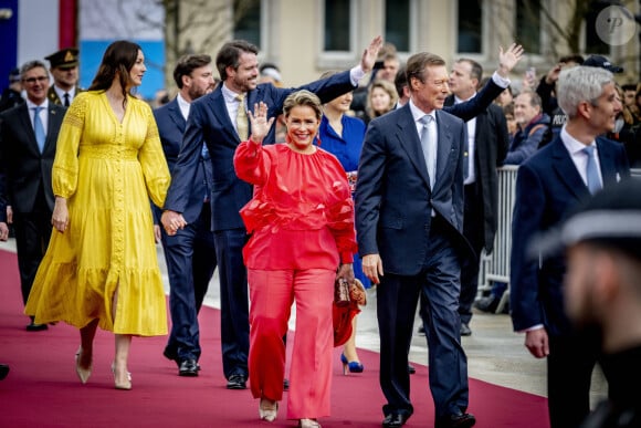 Le Grand-Duc Henri et la Grande Duchesse Maria-Thérésa de Luxembourg, le prince Felix, la princesse Claire - Mariage civil de la princesse Alexandra de Luxembourg et Nicolas Bagory à la mairie de Luxembourg le 22 avril 2023.