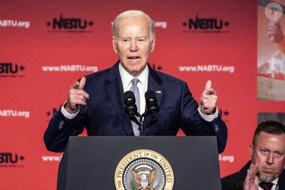 Joe Biden (président des Etats-Unis) à la conférence législative des syndicats des métiers de la construction en Amérique du Nord à Washington DC, le 25 avril 2023.