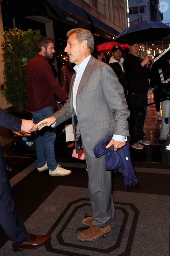 Nicolas Sarkozy arrivant au "Mark Hotel" à New York, États-Unis le 29 Avril 2023.