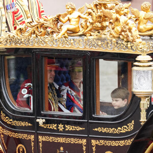 Le prince William, prince de Galles, et Catherine (Kate) Middleton, princesse de Galles, La princesse Charlotte de Galles, Le prince Louis de Galles, - Sortie de la cérémonie de couronnement du roi d'Angleterre à l'abbaye de Westminster de Londres, Royaume Uni, le 6 mai 2023.