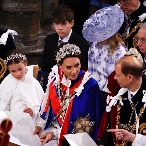 Le prince William, prince de Galles, et Catherine (Kate) Middleton, princesse de Galles, La princesse Charlotte de Galles, Le prince Louis de Galles - Les invités à la cérémonie de couronnement du roi d'Angleterre à l'abbaye de Westminster de Londres, Royaume Uni, le 6 mai 2023.