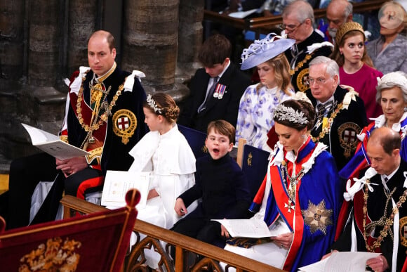 Le prince William, prince de Galles, et Catherine (Kate) Middleton, princesse de Galles, La princesse Charlotte de Galles, Le prince Louis de Galles - Les invités à la cérémonie de couronnement du roi d'Angleterre à l'abbaye de Westminster de Londres, Royaume Uni, le 6 mai 2023.