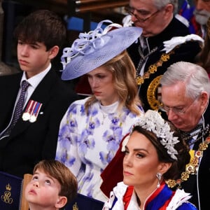 Les invités à la cérémonie de couronnement du roi d'Angleterre à l'abbaye de Westminster de Londres Le prince William, prince de Galles, et Catherine (Kate) Middleton, princesse de Galles, La princesse Charlotte de Galles, Le prince Louis de Galles - Les invités à la cérémonie de couronnement du roi d'Angleterre à l'abbaye de Westminster de Londres, Royaume Uni, le 6 mai 2023.