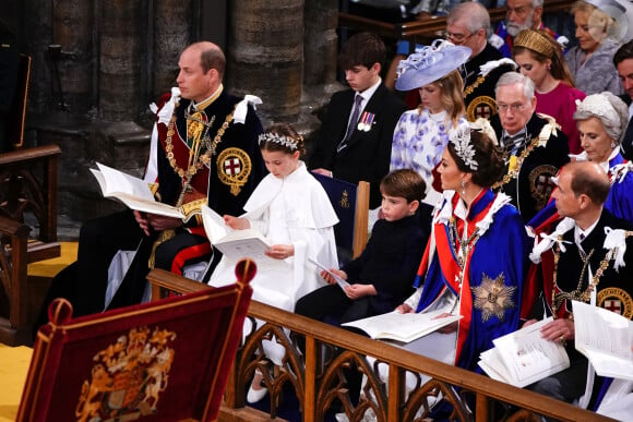 Le prince William, prince de Galles, et Catherine (Kate) Middleton, princesse de Galles, La princesse Charlotte de Galles, Le prince Louis de Galles - Les invités à la cérémonie de couronnement du roi d'Angleterre à l'abbaye de Westminster de Londres, Royaume Uni, le 6 mai 2023.