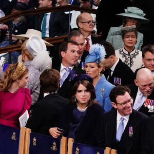 Les invités à la cérémonie de couronnement du roi d'Angleterre à l'abbaye de Westminster de Londres Le prince Andrew, duc d'York, La princesse Beatrice d'York et son mari Edoardo Mapelli Mozzi, La princesse Eugenie d'York et son mari Jack Brooksbank et Le prince Harry, duc de Sussex - Les invités à la cérémonie de couronnement du roi d'Angleterre à l'abbaye de Westminster de Londres, Royaume Uni, le 6 mai 2023.