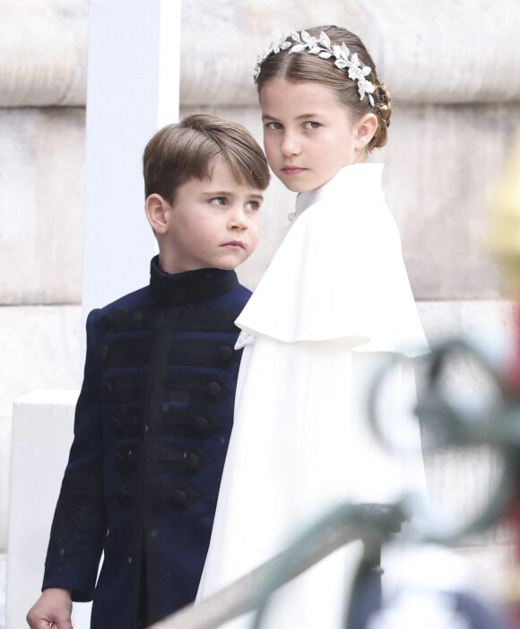 La princesse Charlotte de Galles, le prince Louis de Galles lors de la cérémonie de couronnement du roi d'Angleterre à Londres, Royaume Uni, le 6 mai 2023. 