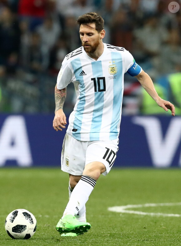 Le joueur argentin Lionel Leo Messi lors du match contre la Croatie à l'occasion de la Coupe du Monde de Football 2018 en Russie. Nijni Novgorod, le 21 juin 2018