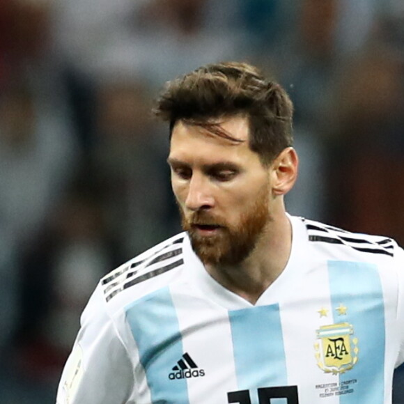Le joueur argentin Lionel Leo Messi lors du match contre la Croatie à l'occasion de la Coupe du Monde de Football 2018 en Russie. Nijni Novgorod, le 21 juin 2018