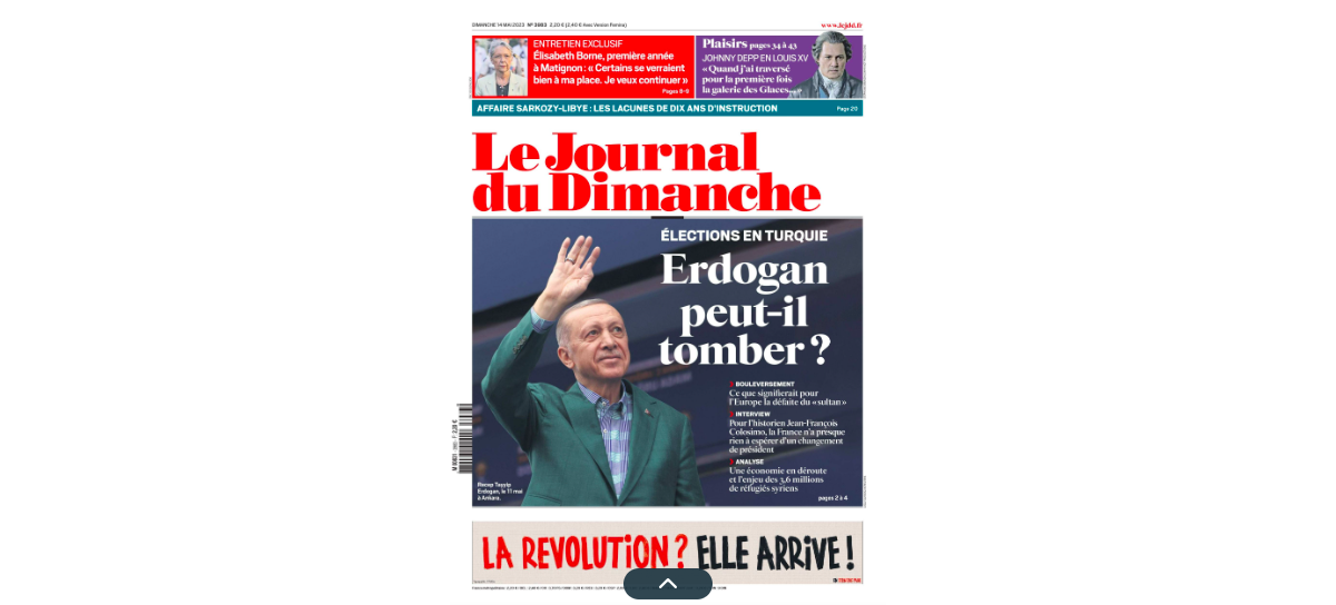 Photo Couverture Du Journal Du Dimanche Paru Le 14 Mai 2023