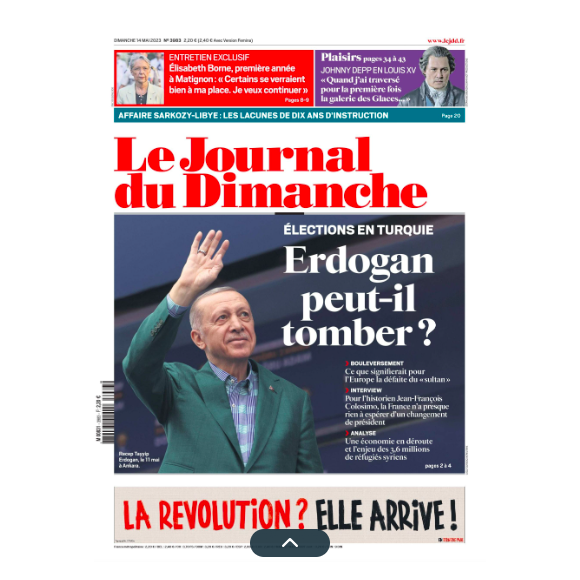 Couverture du Journal du Dimanche, paru le 14 mai 2023.