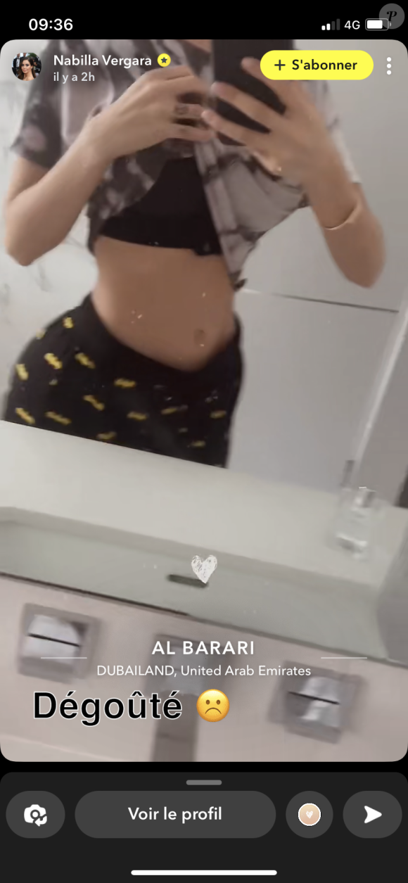 "Je suis dégoutée, je suis tellement malade que j'ai dû reperdre 2-3 kilos, voire 4", a-t-elle annoncé toujours sur Snapchat en se filmant dans le miroir. 
Nabilla au plus mal sur Snapchat, elle révèle avoir contracté la grippe.