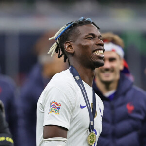 Paul Pogba - Football: La France remporte la coupe de la Ligue des Nations en battant l'Espagne 2 buts à 1 à Milan le 10 octobre 2021.