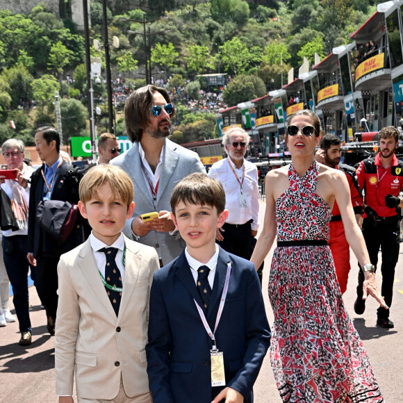 Sacha Casiraghi, Raphaël Elmaleh avec Dimitri Rassam et sa femme Charlotte Casiraghi - La famille princière de Monaco lors du 80ème Grand Prix de Monaco de Formule 1 à Monaco le 28 mai 2023. © Bruno Bebert/Bestimage