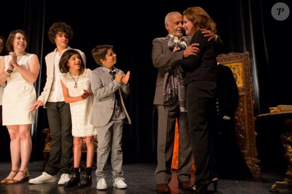 Exclusif - Francis Perrin fête ses 50 ans de carrière et revient sur scène pour une soirée spéciale avec "Molière malgré Moi" au théâtre de la Gaîté-Montparnasse à Paris le 18 juin 2016 entouré de sa famille et ses amis. © Romuald Meigneux / Bestimage