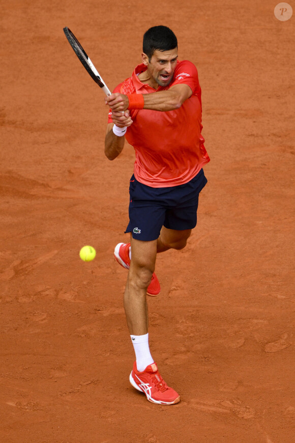 Novak Djokovic (Srb) - Finale homme des Internationaux de France de tennis de Roland Garros 2023 entre Novak Djokovic et Casper Ruud à Paris le 11 juin 2023. 