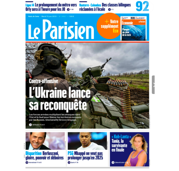 Couverture du Parisien paru le mardi 13 juin 2023.