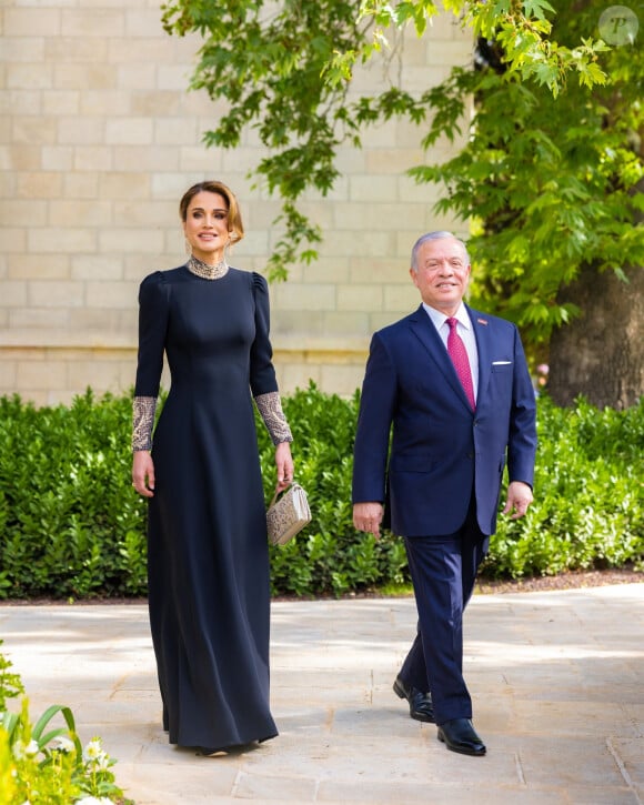 La reine Rania et le roi Abdallah II de Jordanie - Les familles royales au mariage du prince Hussein de Jordanie et de Rajwa al Saif, au palais Zahran à Amman (Jordanie), le 1er juin 2023. 