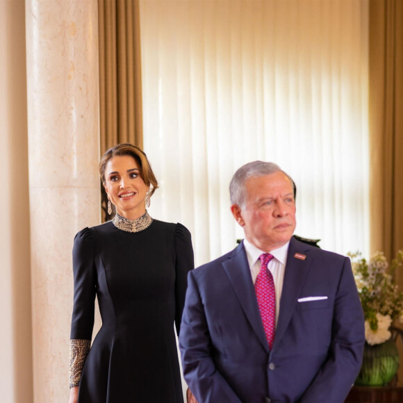 La reine Rania et le roi Abdallah II de Jordanie - Les familles royales au mariage du prince Hussein de Jordanie et de Rajwa al Saif, au palais Zahran à Amman (Jordanie), le 1er juin 2023. 
