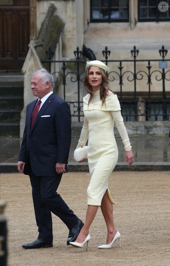Le roi Abdallah II de Jordanie et la reine Rania de Jordanie - Les invités arrivent à la cérémonie de couronnement du roi d'Angleterre à l'abbaye de Westminster de Londres, Royaume Uni, le 6 mai 2023 