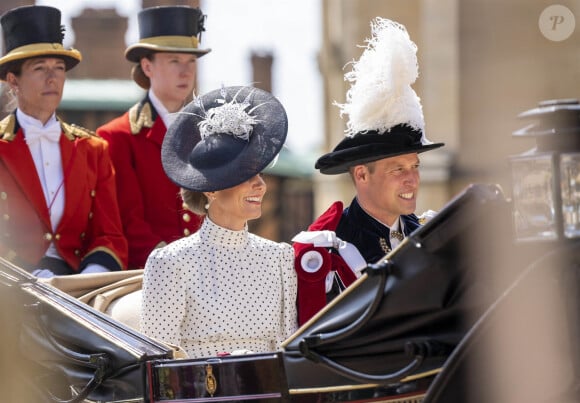 Le prince William, prince de Galles, et Catherine (Kate) Middleton, princesse de Galles, lors du service annuel de l'ordre de la jarretière à la chapelle St George du château de Windsor, le 19 juin 2023. 