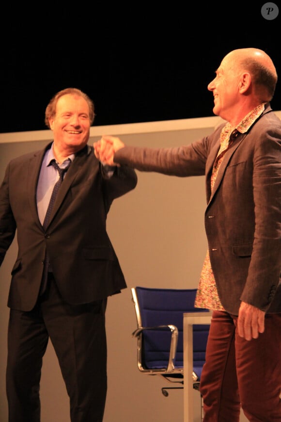 Exclusif - Daniel Russo, Didier Bénureau - Filage de la pièce "Le crédit" au théâtre de la Comédie des Champs-Elysées avant un dîner au restaurant Manko à Paris le 14 juin 2019. © Philippe Baldini/Bestimage