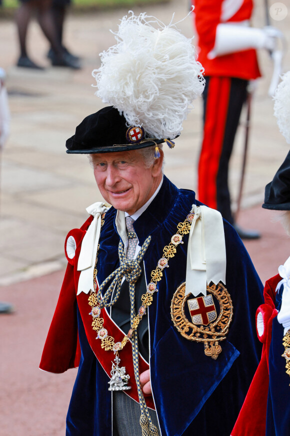 Le roi Charles III d'Angleterre - La famille royale britannique assiste au service annuel de l'ordre de la jarretière à la chapelle St George du château de Windsor, Berkshire, Royaume Uni, le 19 juin 2023.