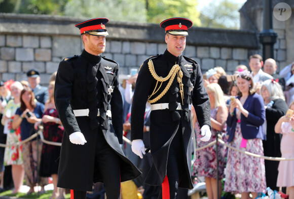 Alors, le prince Harry n'a t-il pas voulu venir ? 
Les princes Harry et William arrivent à la chapelle St. George au château de Windsor - Mariage du prince Harry et de Meghan Markle au château de Windsor, Royaume Uni, le 19 mai 2018. 