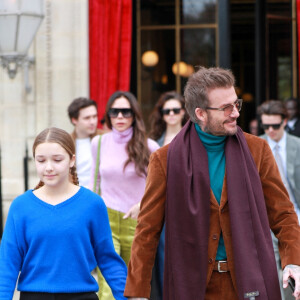 David Beckham, Victoria Beckham, Brooklyn Beckham, sa femme Nicola Peltz, Harper Beckham et Cruz Beckham célèbrent l'Anniversaire de Brooklyn à Paris durant la Fashion Week de Paris (PFW), France, le 03 Mars 2023