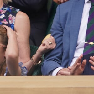 Catherine, Princess of Wales, Princess Charlotte of Wales, Prince George of Wales and Prince William, Prince of Wales watch Carlos Alcaraz vs Novak Djokovic in the Wimbledon 2023 men's final on Centre Court during day fourteen of the Wimbledon Tennis Championships at the All England Lawn Tennis and Croquet Club on July 16, 2023 in London, England.