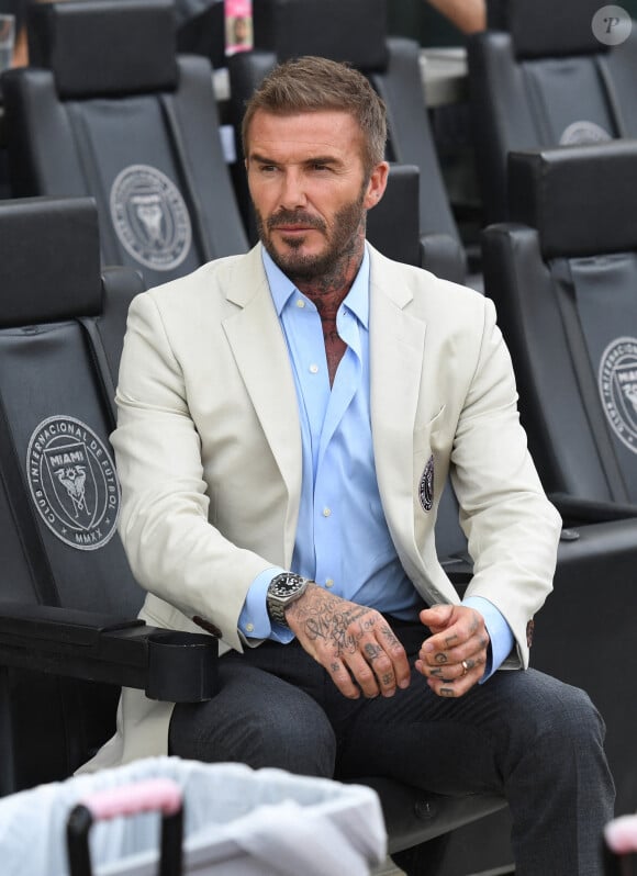 David Beckham lors de la rencontre entre l'Inter Miami et l'Atlanta United Football le mardi 25 juillet 2023.
