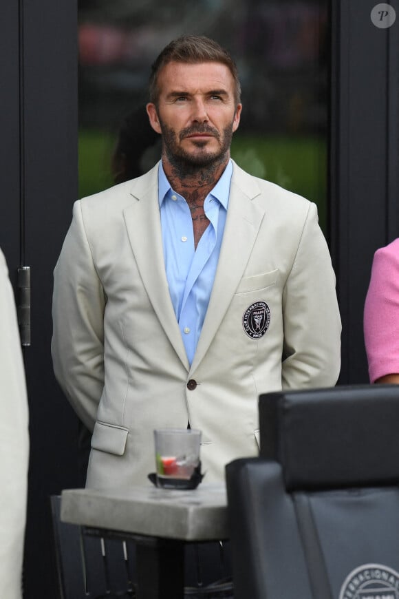 David Beckham lors de la rencontre entre l'Inter Miami et l'Atlanta United Football le mardi 25 juillet 2023.
