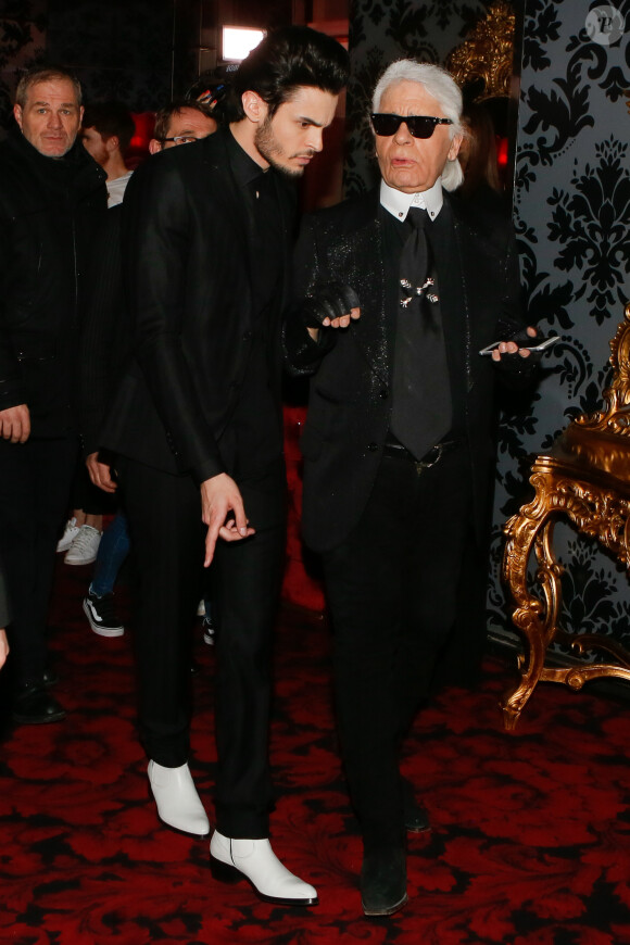 Baptiste Giabiconi et Karl Lagerfeld - Soirée "Giabiconistyle.com opening" au Vip Room à Paris le 28 février 2015 