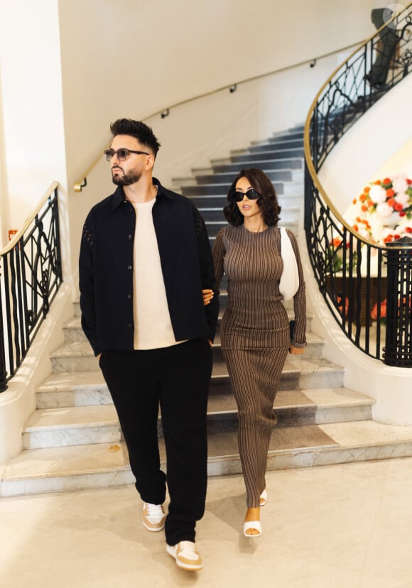 Nabilla et son mari Thomas Vergara à la sortie de l'hôtel "Martinez" lors du 76ème Festival International du Film de Cannes, le 23 mai 2023. © Da Silva / Perusseau / Bestimage 