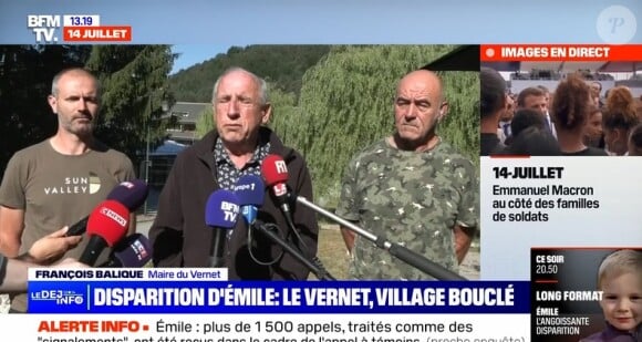 Le maire du Vernet s'est exprimé sur la disparition du petit Emile le lundi 21 août 2023 dans le média belge Sud Info
Capture d'écran BFM TV.