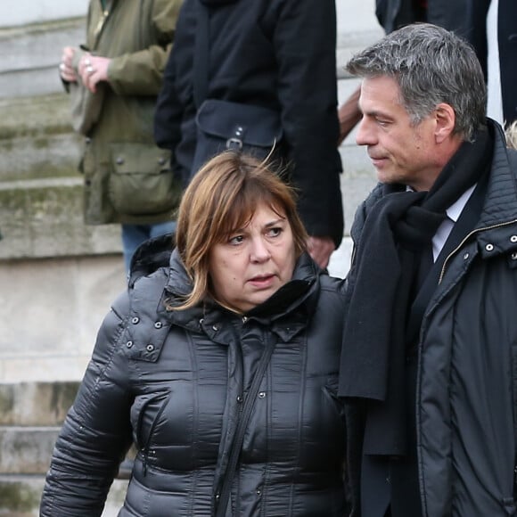 Michèle Bernier et Bruno Gaccio - Sortie des obsèques de François Cavanna au Père Lachaise à Paris. Le 6 février 2014