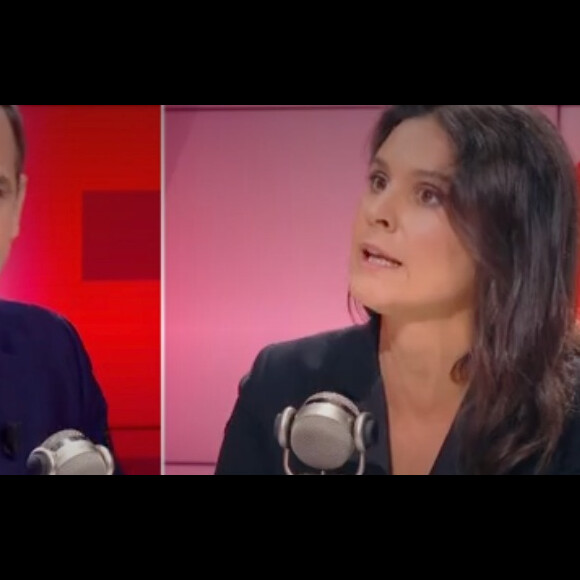 Olivier Véran, l'actuel porte-parole du gouvernement face à Apolline de Malherbe sur le plateau de BFMTV dans l'émission "Face à face".