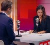 Olivier Véran, l'actuel porte-parole du gouvernement face à Apolline de Malherbe sur le plateau de BFMTV dans l'émission "Face à face".