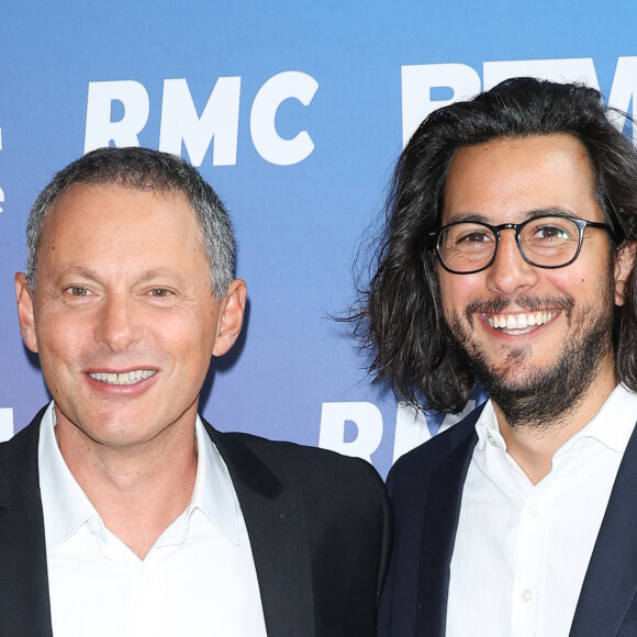 Marc-Olivier Fogiel et guest lors de la conférence de presse de rentrée BFM TV. - RMC du groupe Altice France à Paris, France, le 31 août 2023. © Coadic Guirec/Bestimage