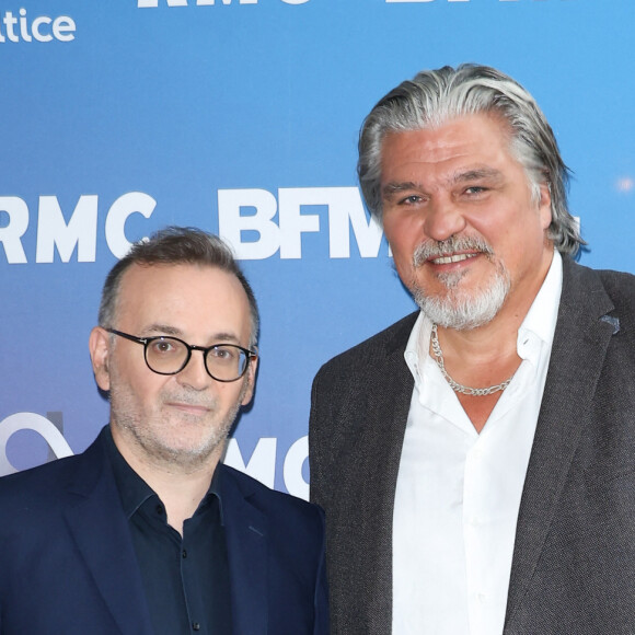 Karim Nedjar et David Douillet lors de la conférence de presse de rentrée BFM TV. - RMC du groupe Altice France à Paris, France, le 31 août 2023. © Coadic Guirec/Bestimage