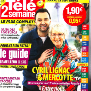 Cyril Lignac et Mercotte en couverture de "Télé 2 Semaines", programme du 9 au 22 septembre.