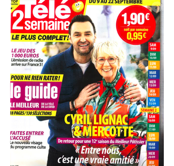 Cyril Lignac et Mercotte en couverture de "Télé 2 Semaines", programme du 9 au 22 septembre.