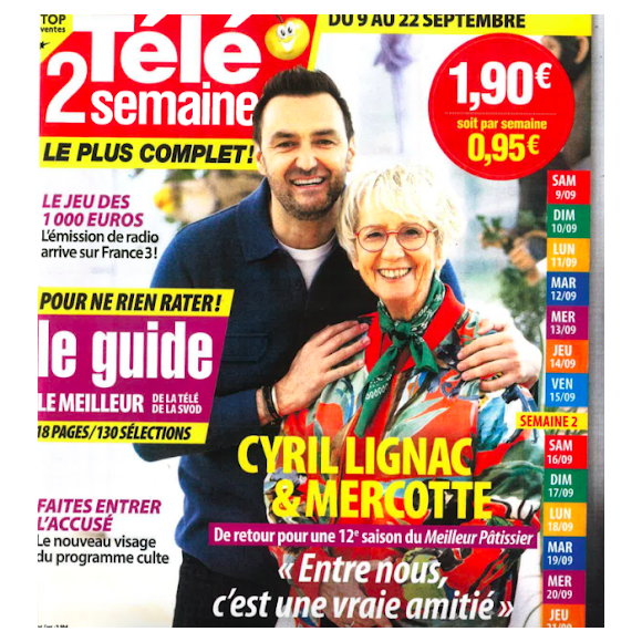 Cyril Lignac et Mercotte en couverture de "Télé 2 Semaines", programme du 9 au 22 septembre.