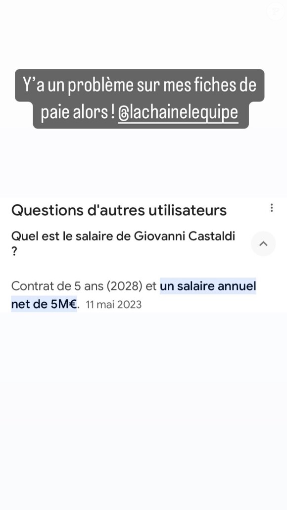 Giovanni Castaldi a tenu à réagir : "Y'a un problème sur mes fiches de paie alors !"
 