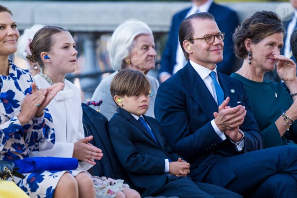 Le prince Daniel de Suède, La princesse Estelle, Le prince Oscar, lors du concert de la ville de Stockholm à Lejonbacken dans le cadre des célébrations du jubilé du roi Carl XVI Gustav de Suède (50ème anniversaire de l'accession au trône du roi) à Stockholm, Suède, le 16 septembre 2023. 